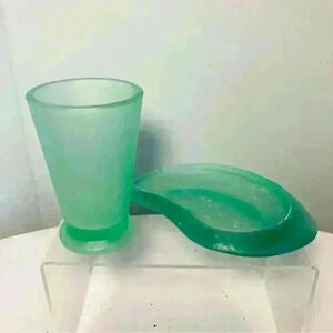 UMBRA pale green  satin glass bathroom vanity set. Mint condition.